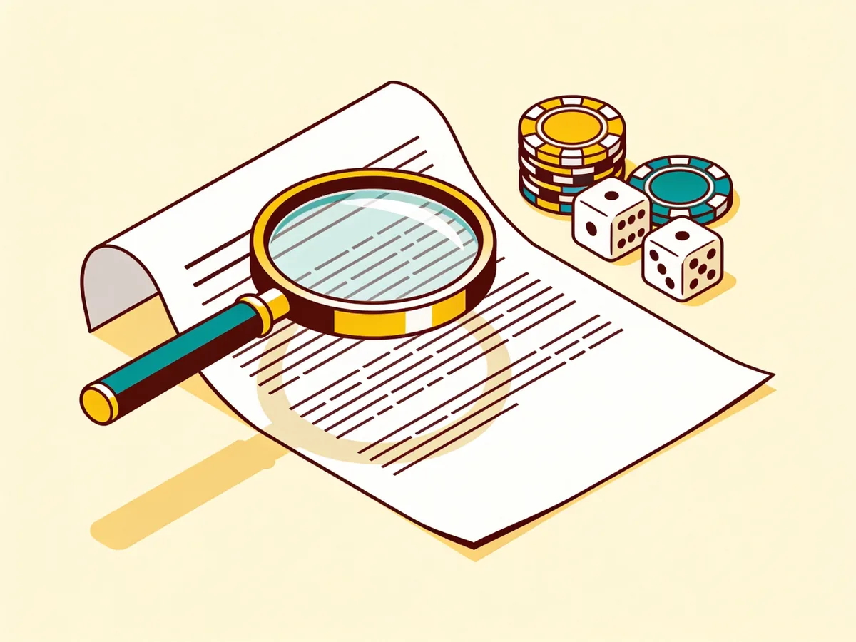 Illustration of a magnifying glass examining a bonus terms document