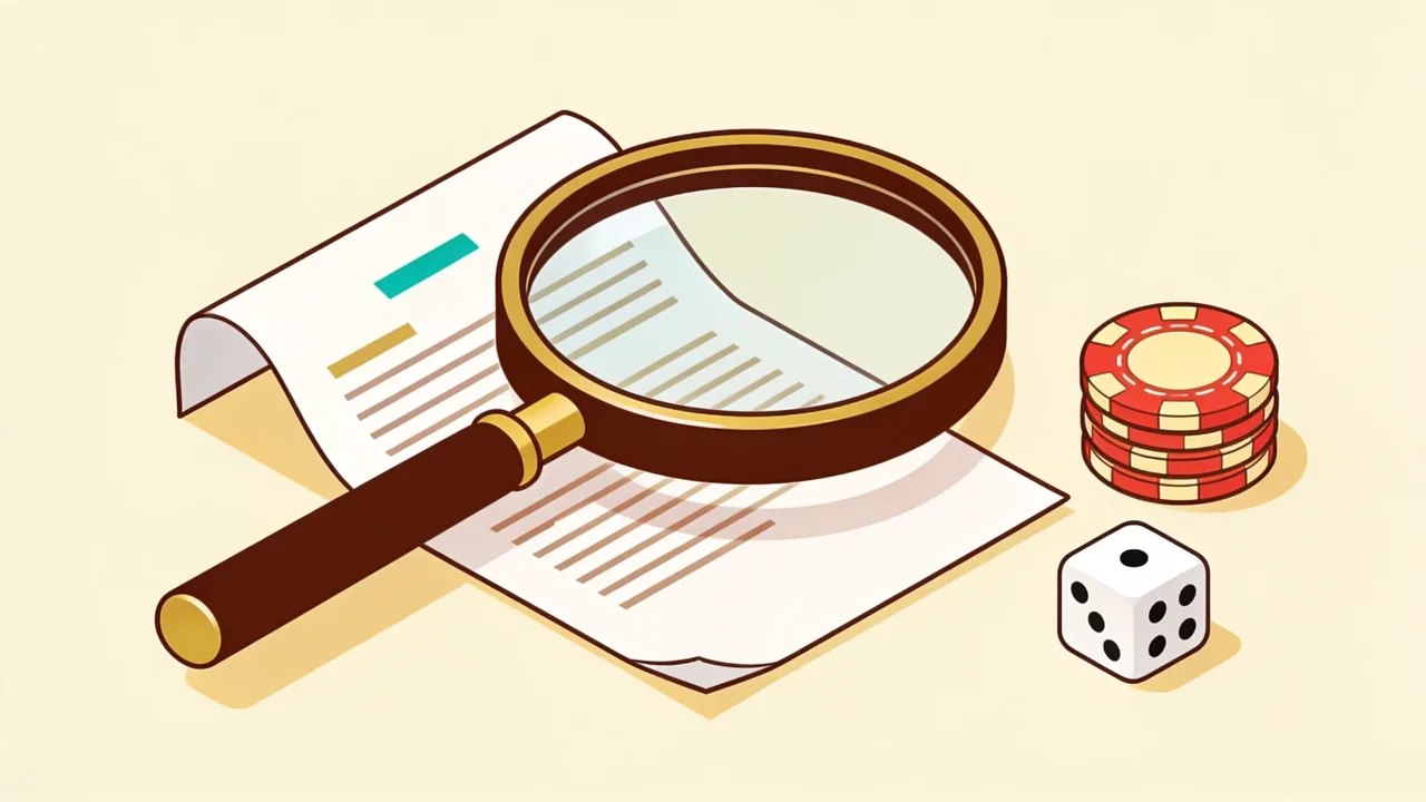 Illustration of a magnifying glass examining a folded bonus terms document